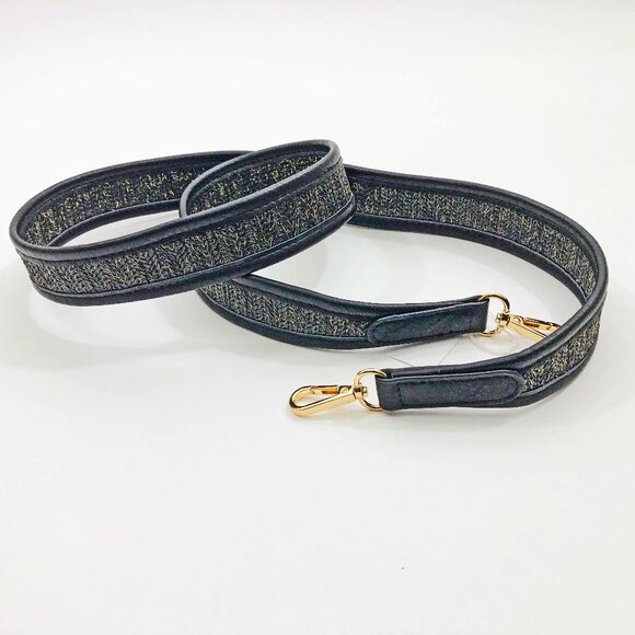 JEN & CO. Guitar Style Strap 48x1.5 inches Black Gold Thread Goldtone Clips - Picture 2 of 4